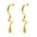 Minimalist gold wavy drop earrings with sleek geometric curves and polished finish - Fluid Wave Style Gold (MS-422)