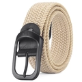 Ceinture tressée élastique beige avec boucle en alliage mat noir et lien en cuir - Boucle Noire Beige / 110cm