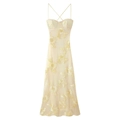 Elegantes Maxikleid in Apricot mit Blumenstickerei und überkreuzten Spaghettiträgern - S / Aprikose