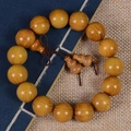 Goldenes Sandelholz Buddhistische Gebetskette mit kleinen Holz-Kalebassen-Anhängern - 15mm*15 Perlen/Feines Loch mit Flaschenkürbis