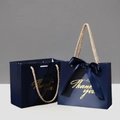 Dark blue wedding gift bag with gold Thank You text and a large satin bow decoration - 14x6x12cm / Navy Blue Bag + Navy Blue Ribbon