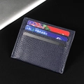 Slim navy blue lychee pattern leather card holder with three diagonal card slots - Sapphire Blue