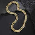 Macro shot of 12mm gold-plated Cuban link chain with encrusted cubic zirconia crystals - 50CM Gold / 50CM (Necklace) / Gold