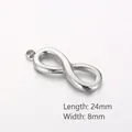 Polished silver infinity symbol pendant in stainless steel, 24mm length x 8mm width - Single Hole (KLJ458-Z)