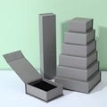 Deep grey magnetic flip jewelry box set with premium black sponge lining inserts - 5.5*5.5*3.2cm / Gray