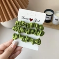 Three-piece set of satin hair scrunchies in matcha green with high silk shine - 3 Piece Set / Grass Green