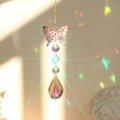 Golden butterfly suncatcher with colorful crystals and rainbow prism drops for home decor - Colorful Butterfly