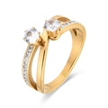 Fashionable double-layer gold titanium steel cross ring with sparkling cubic zirconia stones - US 6 / Gold