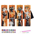 4-pack DIY diamond painting bookmarks with cute cat designs and black tassels - Big Head Cat