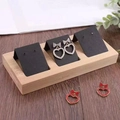 Bamboo 3-slot earring display stand with heart studs in natural wood and black velvet - 3 Slots - Black PU