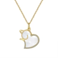 Bohemian gold cat and heart pendant necklace with white shell inlay and crystals - White Shell 14K Gold Plated Approx. 3.7g