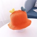 Orange knitted bucket hat for baby girl featuring colorful heart shape patches - 0-4 Years Infants / Orange