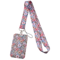 Floral print lanyard with matching card holder and pink blue floral patterns - KP204-14 Blue Pink Floral Card Holder Set