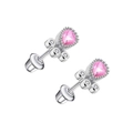 Stainless steel heart earring with pink zircon and secure screw-back closure - Pink Footprint/Heart Style