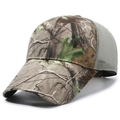 Outdoor trucker hat featuring tree leaf camo pattern and breathable grey mesh back - Adjustable / Beige Camouflage