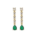 Élégantes boucles d'oreilles dorées avec cristaux blancs et pierres vertes en goutte - Style Long Goutte Verte Strass (CE00101CX Vert)