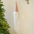 Gnomo navideño de fieltro rosa con barba blanca larga y luz LED altura de 90cm - 90cm / Terciopelo Rosa Grande