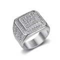 Luxuriöser quadratischer Hip-Hop-Ring für Herren in Silberoptik mit Pavé-Kristallen - US 7 / Silber