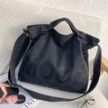 Borsa a tracolla in tela di grande capacita per uomo e donna, borsa casual grigia scura. - Nero