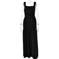 Slim fit black maxi dress with square neck and ruched details for a sleek summer look - S / Black