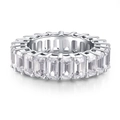 Macro detail of emerald cut zircon eternity ring in 925 sterling silver finish - US 5 / Emerald Cut Clear Stone Eternity Ring (Style 7)