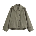 Women olive green hooded windbreaker jacket with stylish single-breasted buttons - XS / Tops / Light Army Green