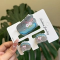 Close-up of cute cartoon hippo hair clips set with flowers on a white card display - Pool Double Flower Hippo Clip 3PCS Set
