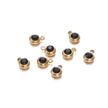 Detail of eight 6mm golden stainless steel pendants with faceted black birthstone zircons - 5 Pcs / 4g / Gold/Black Zirconia