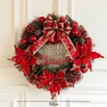 50cm classic Christmas wreath with poinsettias, red ornaments and Merry Christmas sign - 50CM Red Bow Merry Christmas