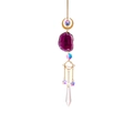 Golden crescent moon suncatcher with purple agate slice and faceted crystal prism pendant - Purple Agate/Gold Series