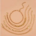 5-piece gold Figaro and snake chain bracelet set with lobster clasp and extension - Style 5 Gold