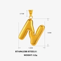 Chubby gold stainless steel letter N pendant with precise size and weight dimensions - Letter N - Gold