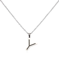 Detailed macro view of silver stainless steel letter Y pendant with black line accents - Letter Y