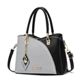 Chic houndstooth PU leather handbag with black and white contrast and gold bow charm - Lattice Contrast Black
