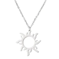 Macro detail of silver sun pendant necklace with sleek minimalist flame ray design - Sun Flame Style (792 Steel)