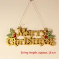 Golden Merry Christmas sign with red berries and green holly leaves on gold string - 14.5cm Gold with Lanyard