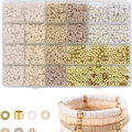2064Pcs DIY clay and letter bead kit for jewelry making with 24-grid organizer box - Style 1 Beige Tones Set