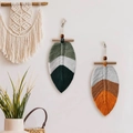 Three-piece bohemian hand-woven macrame wall hangings with leaf patterns and tassels - Leaves Tapestry