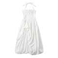 Details eines weißen Neckholder-Kleids mit Plissee-Taille und bauschigem Stufen-Saum - XS / Weiß