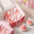 Pink gradient strawberry-shaped soy wax candles in a 4-piece handmade gift box set - Large Strawberry Pink And White Gift Box Set