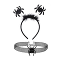 Detail of Halloween spider headband with feathers and matching mesh choker necklace set - 29# Glitter Spider Spring Headband Set