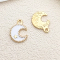 Golden moon pendants with white enamel and star inlay for DIY jewelry making - 1pc White Moon
