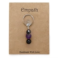 Handmade keychain with hematite amethyst and black tourmaline beads on silver ring - Empath (3618)