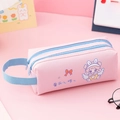 Pink double-layer canvas stationery bag with cartoon girl illustration and blue handle - Pink Angel Girl