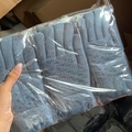 Gray-blue thick knitted gloves with wave texture in transparent plastic packaging - Medium Blue & White
