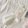 Off-white cotton rib-knit mid-calf socks featuring a cute red puppy embroidery - White - Red Dog