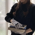 Guantes de punto grises para mujer con bonitos lazos negros para el invierno - Talla única / Gris