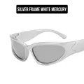 Futuristic Y2K wrap-around sports sunglasses with silver frame and mirror lenses - Silver Frame White Mirror Lens