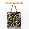 Borsa tote in tela con stampa floreale di tulipani rosa su nero e manici beige - Standard / Tulipano Nero (Senza Coulisse)