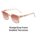 Orange-grey gradient sunglasses for men with square frames and metal side inserts - Orange-Grey Frame Gradient Tea Lens